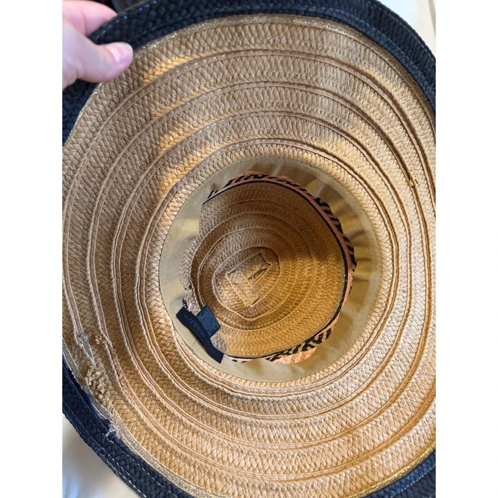 Steve Madden‎ Womens Wide Brim Straw Sun Hat Tan Black Pink Gold Metallic OS
